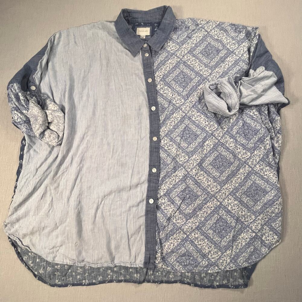 American Eagle Women Xxl Patchwork Button Up Shir… - image 1